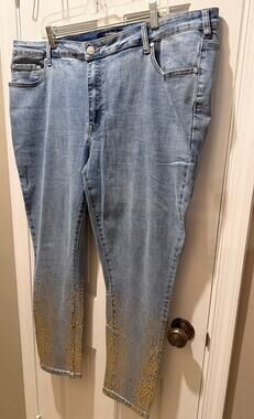 Denim 24/7 Gold Metallic Foil Leopard Spot Skinny Jeans Party Glam  Size 24W